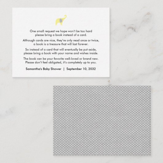 イエローグレーエレファントブックリクエスト/ベビー用ブック エンクロージャーカード (正面/裏面)