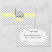 イエローグレーエレファントベビーシャワーおむつラッフル エンクロージャーカード (正面/裏面)