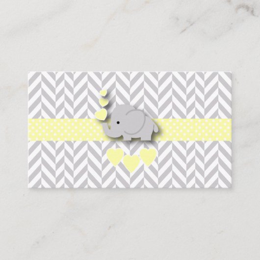 イエローグレーエレファントベビーシャワーおむつラッフル エンクロージャーカード (正面)