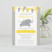 イエローグレーエレファント水玉模様バントベビーシャワー 招待状 (スタンド正面)