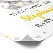 イエローグレーエレファント水玉模様ベビーシャワーウェルカム ポスター (角)