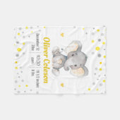 イエローグレーエレファント水玉模様ベビー統計子供部屋 フリースブランケット (正面(横))