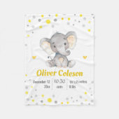 イエローグレーエレファント水玉模様ベビー統計子供部屋 フリースブランケット (正面)