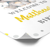 イエローグレーエレファント水玉模様誕生日歓迎 ポスター (角)