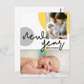 イエローグレーカラーズニューイヤーベビー写真 ポストカード (正面/裏面)