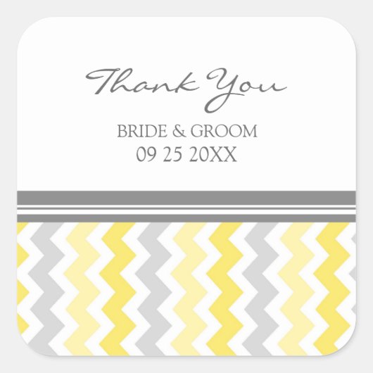 イエローグレーシェブロンサンキュー結婚式の引き出物ラベル スクエアシール (正面)