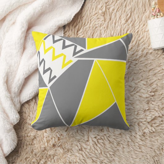 イエローグレーシェブロンストライプ幾何学模様 クッション (ブランケット)
