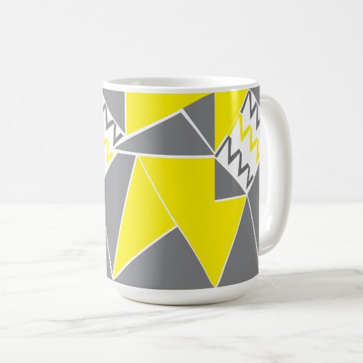 イエローグレーシェブロンストライプ幾何学模様 コーヒーマグカップ (正面右)