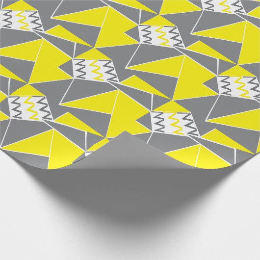 イエローグレーシェブロンストライプ幾何学模様 ラッピングペーパー (角)