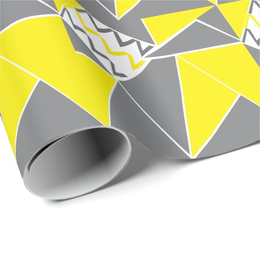イエローグレーシェブロンストライプ幾何学模様 ラッピングペーパー (ロールコーナー)