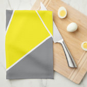 イエローグレーシェブロンストライプ幾何学的 キッチンタオル (四つ折り)