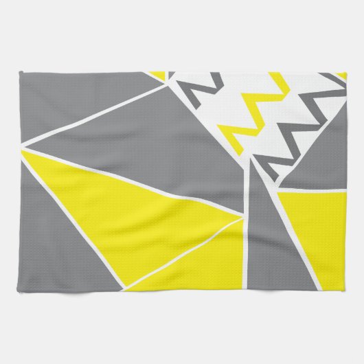 イエローグレーシェブロンストライプ幾何学的 キッチンタオル (横)
