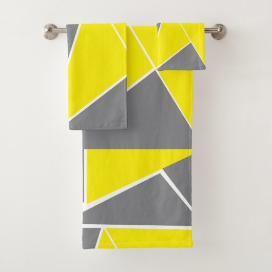 イエローグレーシェブロンストライプ幾何学的 バスタオルセット (インサイチュ)