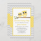 イエローグレーシェブロンニュートラルかわいいフクロウ赤ちゃんシャワー 招待状 (正面/裏面)