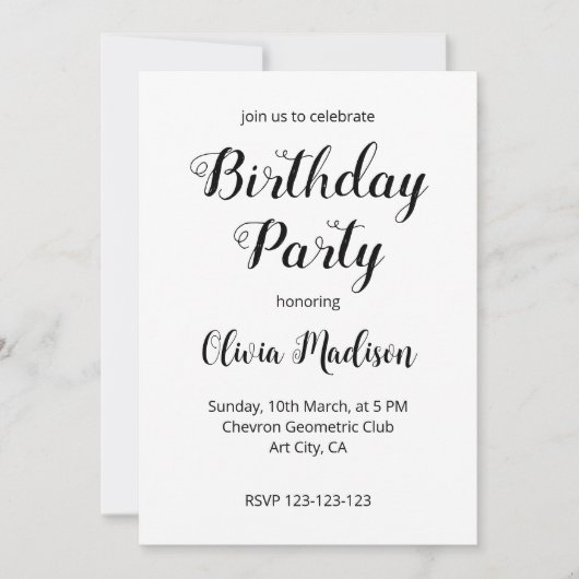 イエローグレーシェブロン幾何学誕生日パーティー 招待状 (正面)