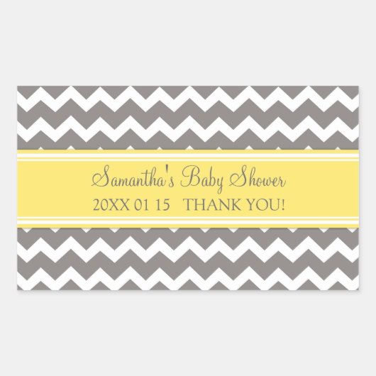 イエローグレーシェブロン赤ちゃんシャワー好きステッカー 長方形シール (正面)