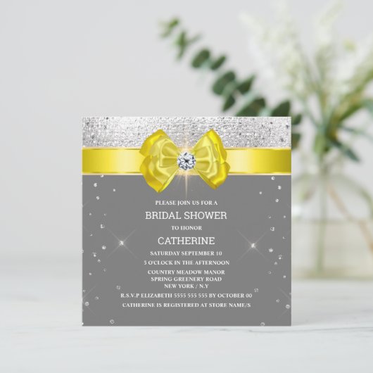 イエローグレーシルバーグリッターの弓が輝エレガントく 招待状 (スタンド正面)