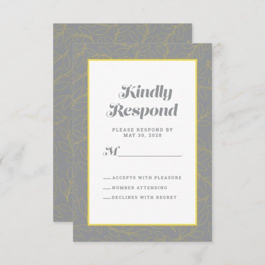 イエローグレージオメトリック芸術的ス |モダン抽象芸術 出欠カード (正面/裏面)