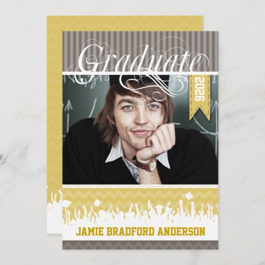 イエローグレージグザグシニア写真クラス 案内状 (正面/裏面)