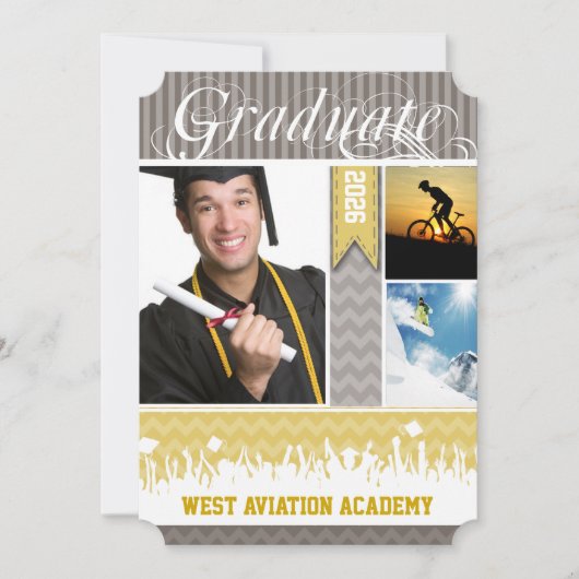 イエローグレージグザグシニア3写真クラス 案内状 (正面)