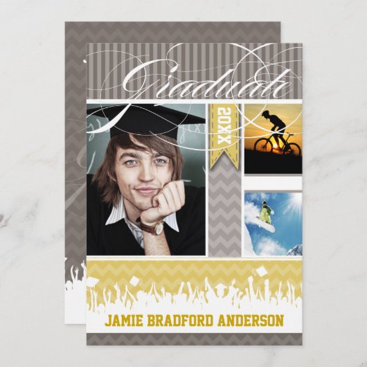 イエローグレージグザグシニア3写真クラス 案内状 (正面/裏面)