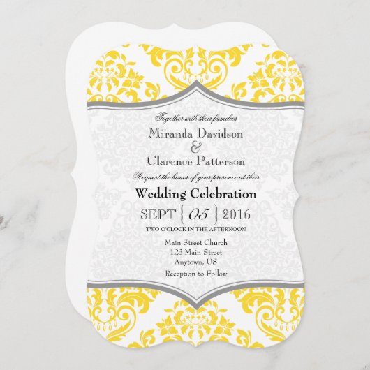イエローグレーダマスクブラケットウェディング招待 招待状 (正面/裏面)