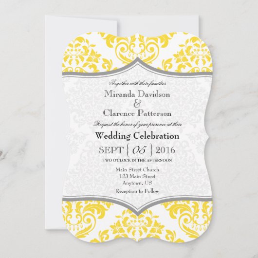 イエローグレーダマスクブラケットウェディング招待 招待状 (正面)