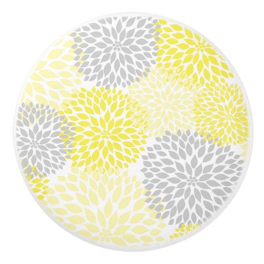 イエローグレーダリアフローラ花 セラミックノブ (正面)