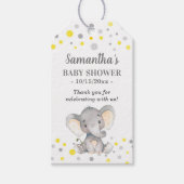 イエローグレードットエレファントベビーシャワーゲストの好意 ギフトタグ (正面)