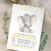 イエローグレーニュートラル水玉模様エレファントベビーシャワー 招待状