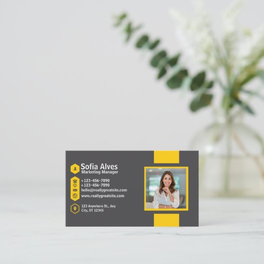 イエローグレーフォトミニマモダンリストプロフェッショナル 名刺 (スタンド正面)