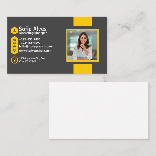 イエローグレーフォトミニマモダンリストプロフェッショナル 名刺 (正面/裏面)