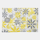 イエローグレーフラワーグラフィックモノグラム キッチンタオル (横)