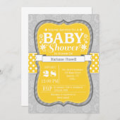 イエローグレーフローラフラワーベビーシャワー招待状 招待状 (正面/裏面)