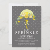 イエローグレーフローラ傘ニュートラルベビーシャワー 招待状 (正面)