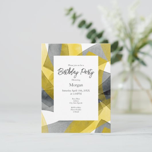 イエローグレーブラックウォーターのカラー抽象芸術ブラシストローク 招待状 (スタンド正面)