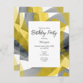 イエローグレーブラックウォーターのカラー抽象芸術ブラシストローク 招待状 (正面/裏面)