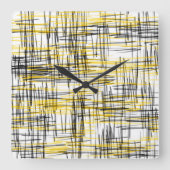 'イエローグレーブラックスクライブズ'抽象芸術水色 スクエア壁時計 (正面)
