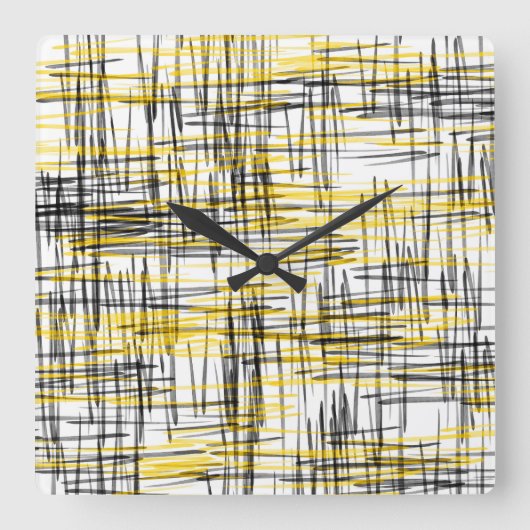 'イエローグレーブラックスクライブズ'抽象芸術水色 スクエア壁時計 (正面)