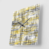 'イエローグレーブラックスクライブズ'抽象芸術水色 スクエア壁時計 (傾斜)