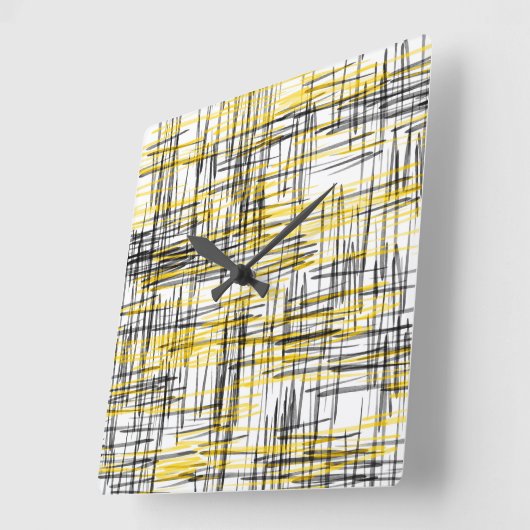'イエローグレーブラックスクライブズ'抽象芸術水色 スクエア壁時計 (傾斜)