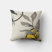 イエローグレーブラック&金ゴールドウォーター葉カラー クッション (正面)
