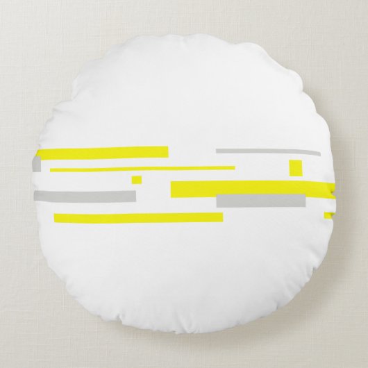 イエローグレーブロック抽象芸術アート ラウンドクッション (正面)