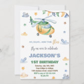 イエローグレーヘリコプタ誕生日招待状 招待状 (正面)