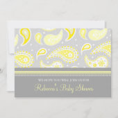 イエローグレーペイズリーカスタムベビーシャワー招待状 招待状 (正面)