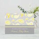 イエローグレーペイズリーカスタムベビーシャワー招待状 招待状 (スタンド正面)