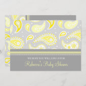 イエローグレーペイズリーカスタムベビーシャワー招待状 招待状 (正面/裏面)