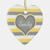 イエローグレーホワイトストライプハート セラミックオーナメント (右)