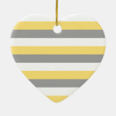 イエローグレーホワイトストライプハート セラミックオーナメント (裏面)