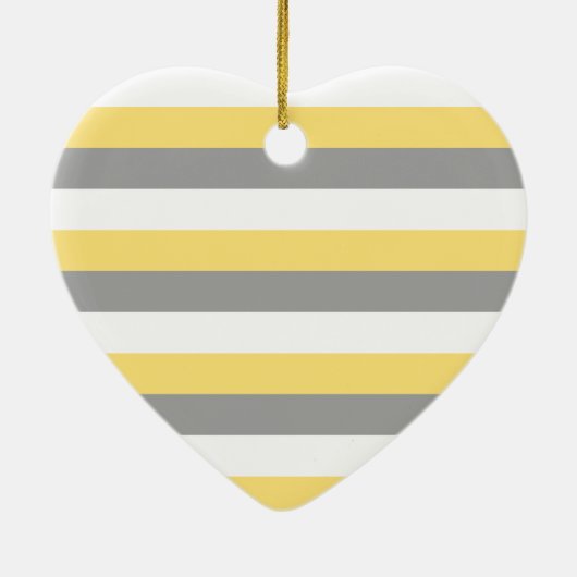 イエローグレーホワイトストライプハート セラミックオーナメント (裏面)